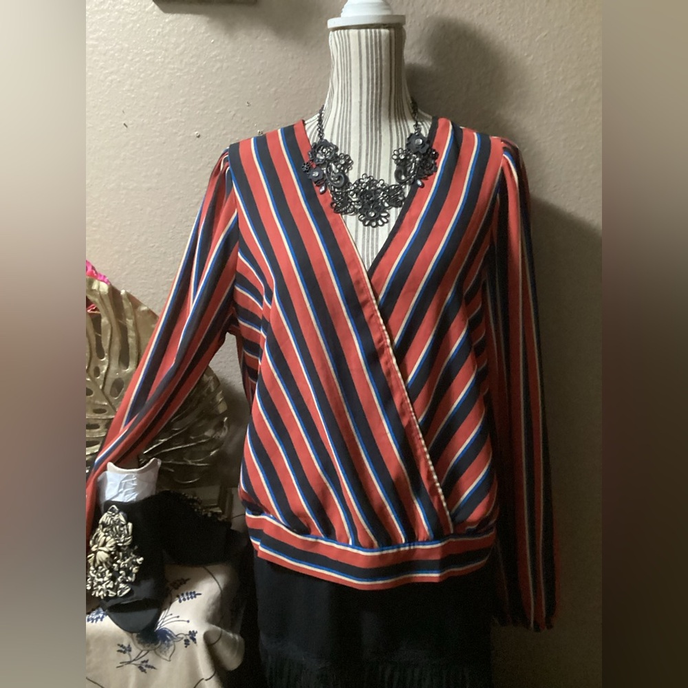 FOREVER 21 Striped V-Neck Wrap Top